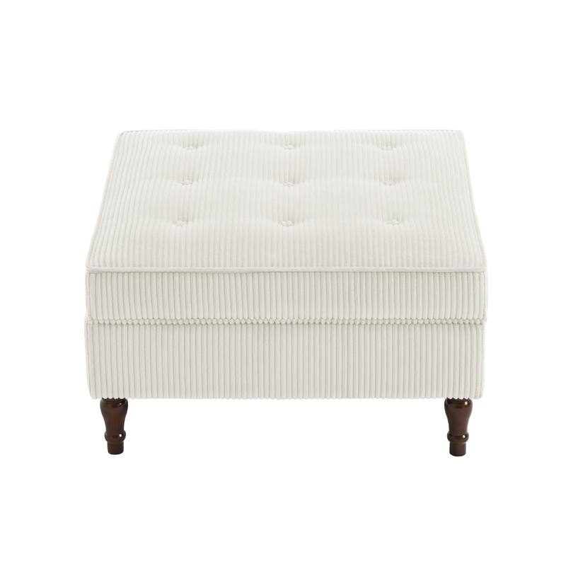 Modular Corduroy Tufted Storage Ottoman with Reversible Tabletop