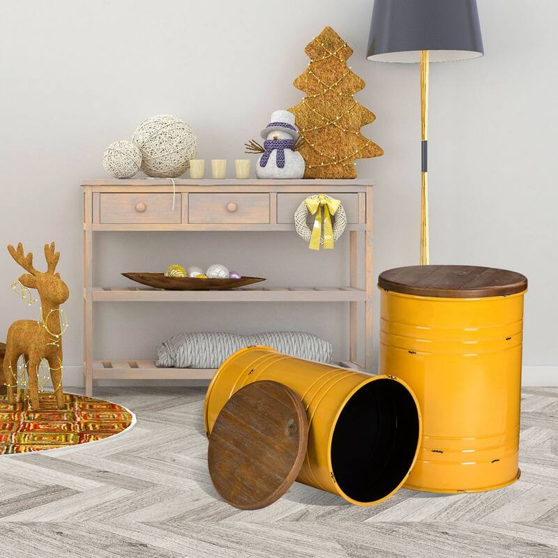 Glitzhome Industrial Farmhouse Round Storage Side Tables (Set of 2)