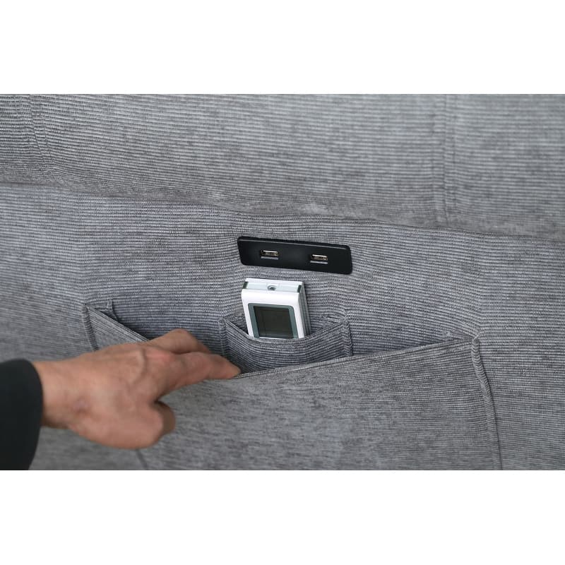 Hugo 97"W Chenille Rev. Sleeper Sectional Sofa Chaise USB Chargers, Phone/Magazine Pockets