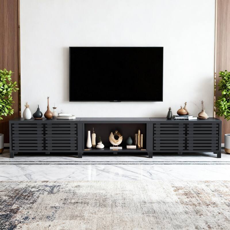 115" Modern Black Rectangular Storage TV Stand Media Console for TV's up to 120"