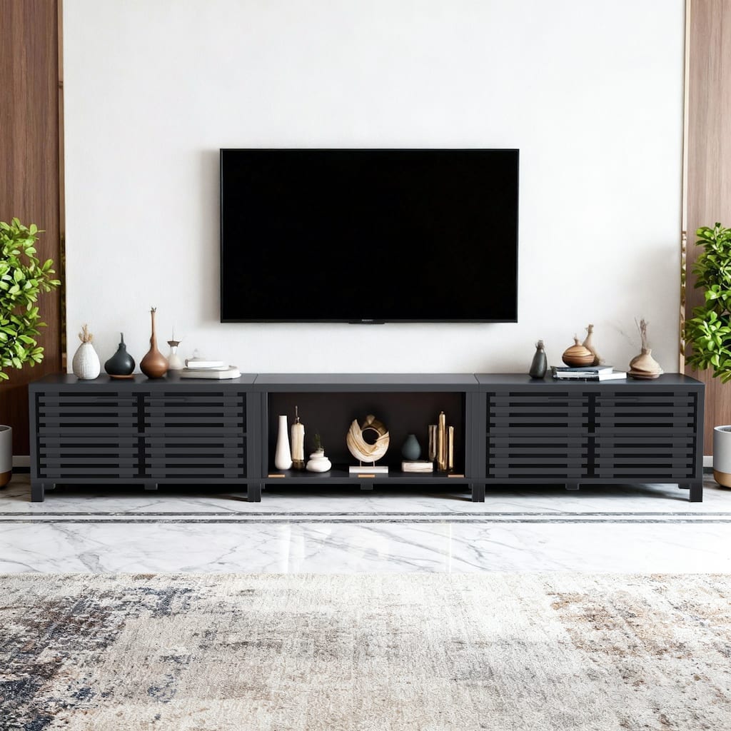 115" Modern Black Rectangular Storage TV Stand Media Console for TV's up to 120"