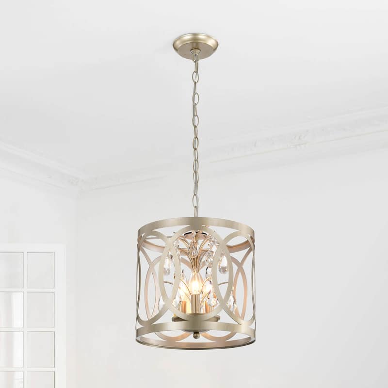 Aurelia 3-light Metal Cage Drum Chandelier - Brushed Champagne Silver
