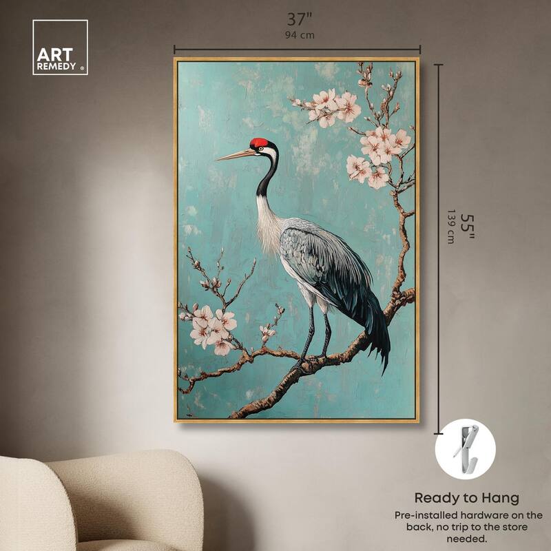 Crane in Blossom Canvas by Art Remedy