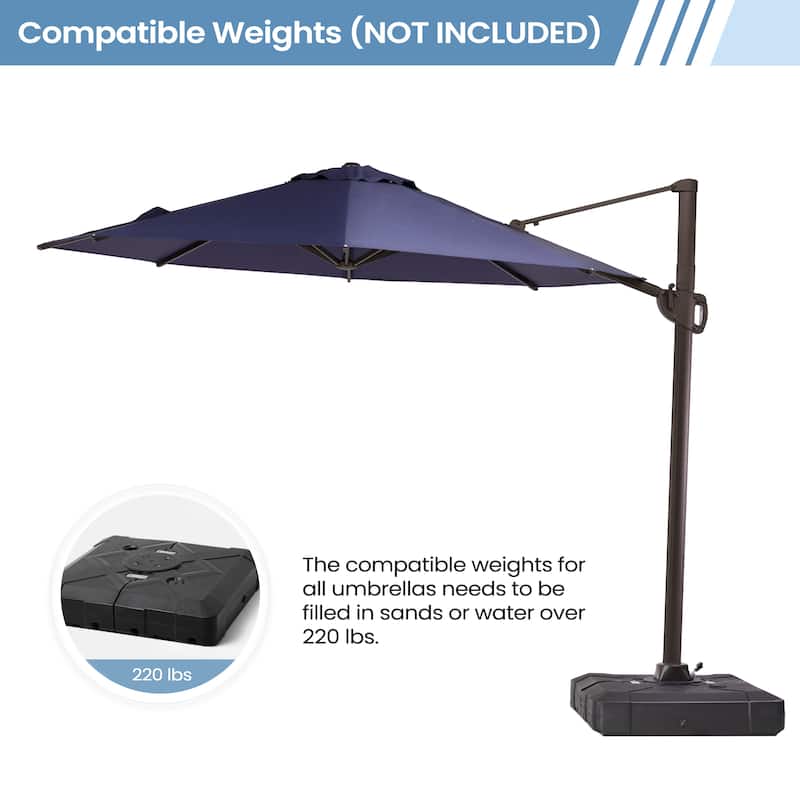 10ft Round Patio Offset Cantilever Umbrella Outdoor Hanging Umbrella with Cross Base