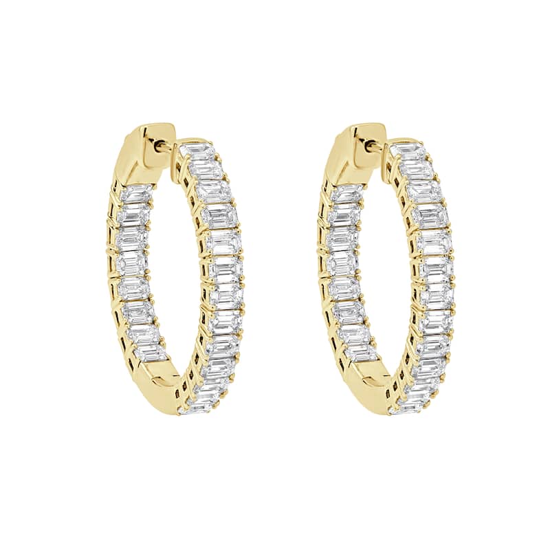 Auriya 14k Gold 4ctw Emerald Hoop Lab Grown Diamond Earrings (F-G VS) - Yellow
