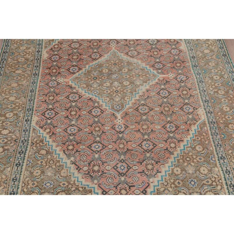 Pink Geometric Tabriz Persian Vintage Rug Hand-Knotted Wool Carpet - 6'7"x 9'9"
