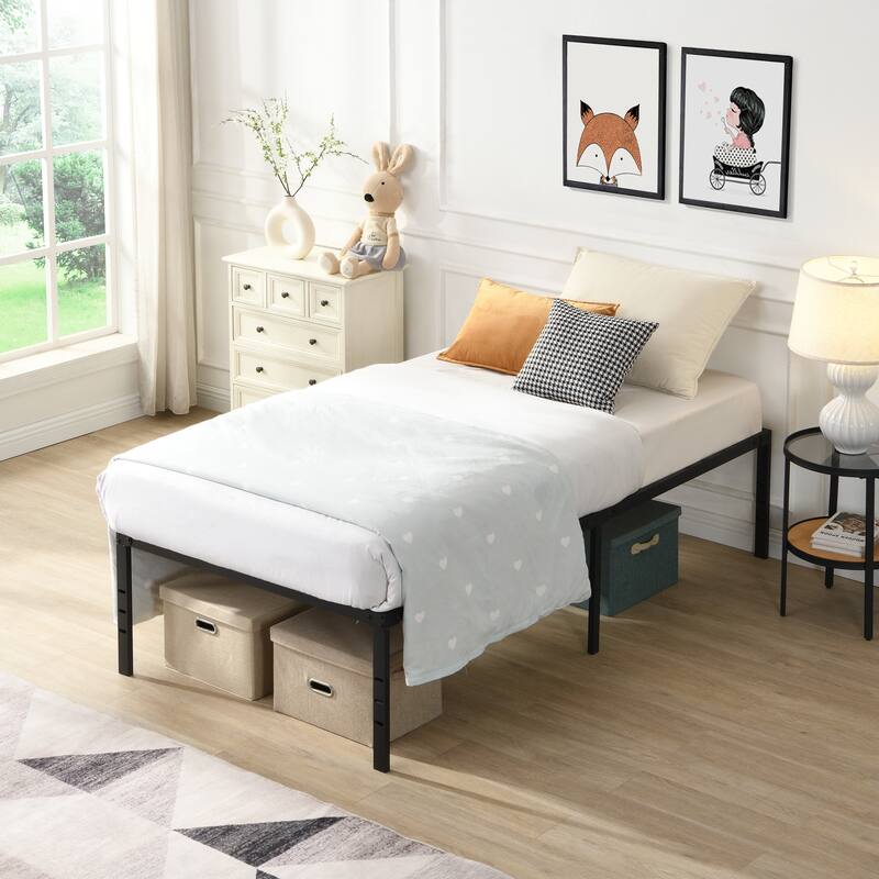 Metal Platform Bed Frame without Headboard, Heavy Duty Metal Bed Frame, No Box Spring Needed, Under Bed Storage