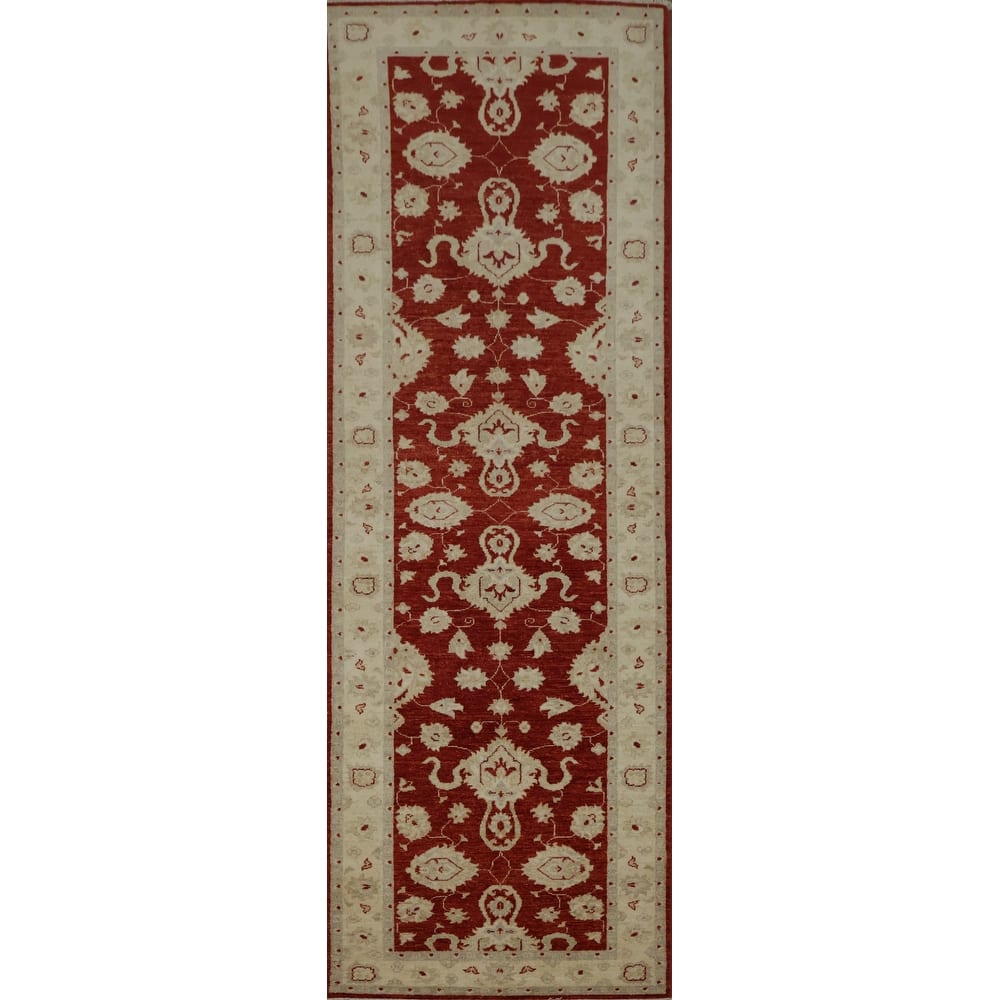 Hand Knotted Oriental 100% Wool Carpet Traditional Floral Red Peshawar Runner Rug - 9' 9'' X 2' 9''
