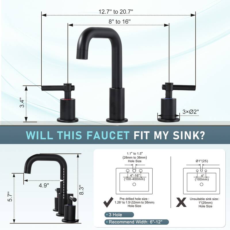 WOWOW 8 in. Widespread Double Handle Bathroom Faucet