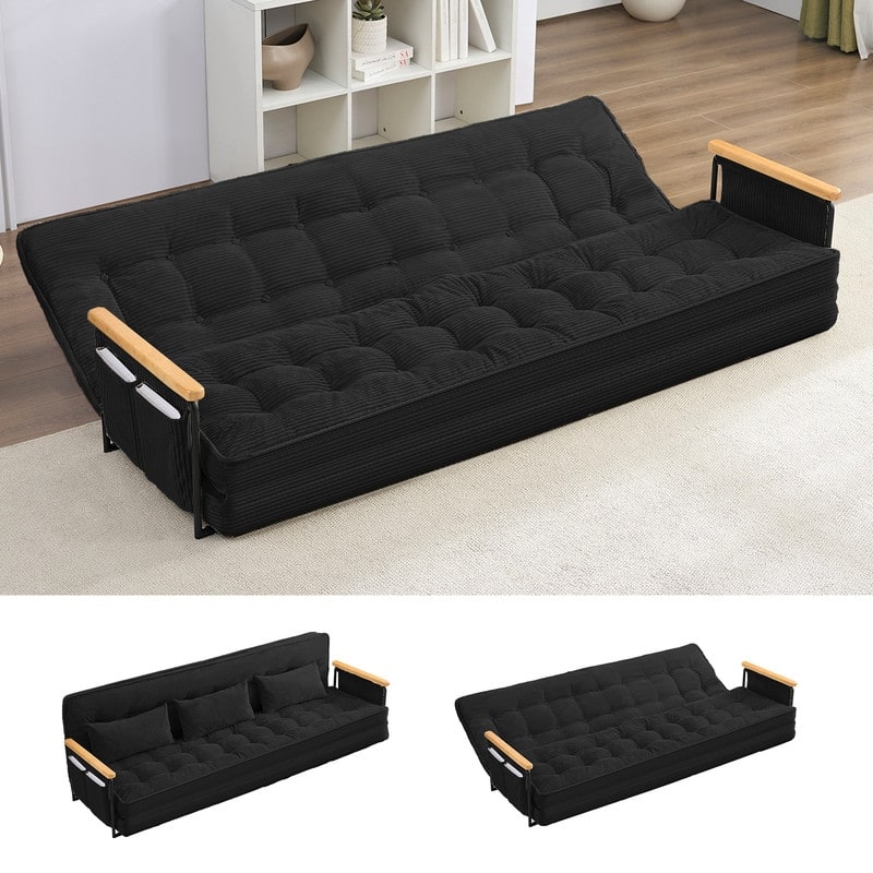 Mixoy Muti-Functional Folding Floor Sofa Bed,3-Seater,2-Seater,1-Seater Lazy Futon Sofa with 6 Position Adjustable Backrest - 86.6''*28''*26.4'' - BLACK