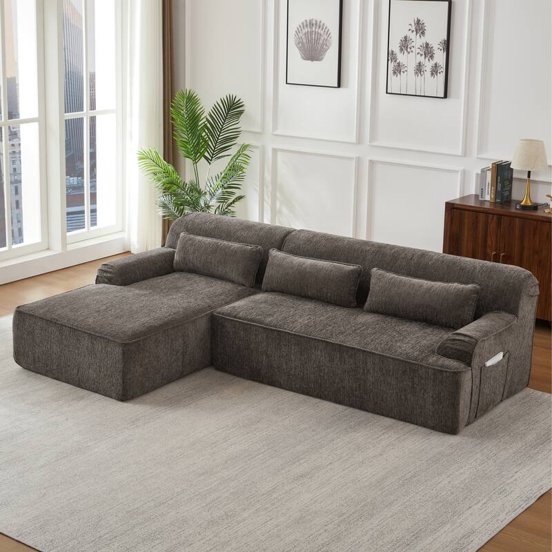 Chenille L-Shape Sectional Sofa, Minimalist Oversized Sleeper Couch, No Assembly Required