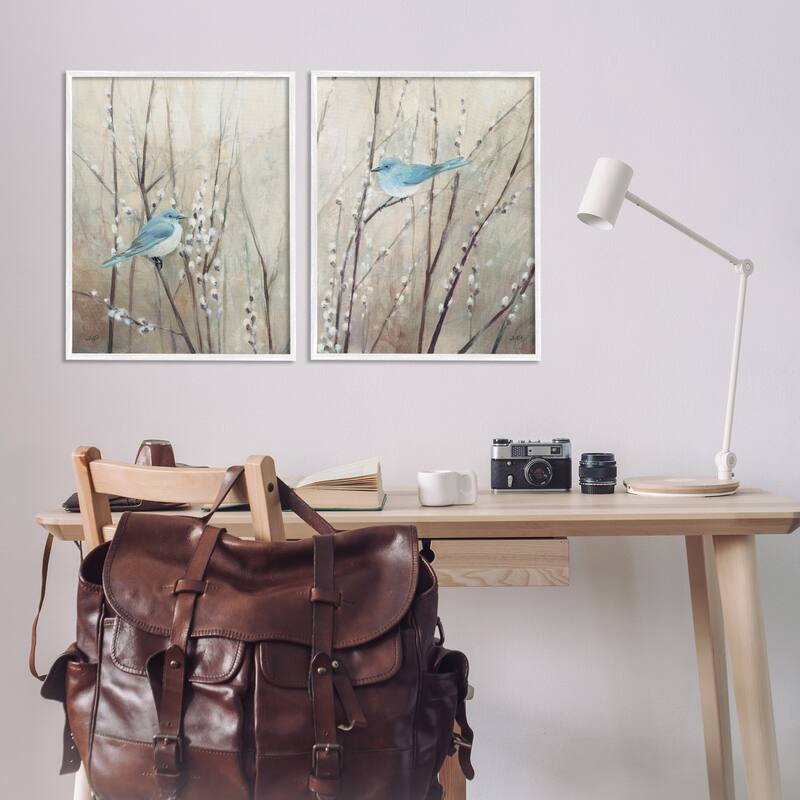 Stupell Peaceful Perched Blue Birds Animal Nature Painting, 2pc Multi Piece Framed Wall Art Set