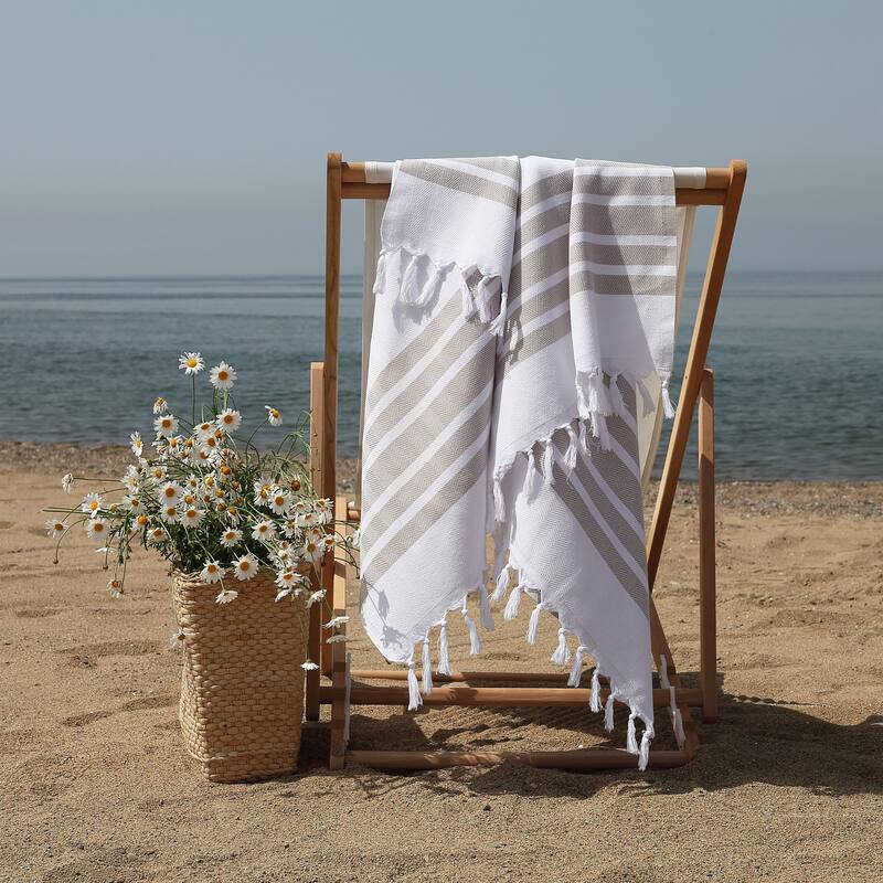 Authentic Hotel and Spa Turkish Cotton Herringbone Pestemal Beach Towel (Set of 2)