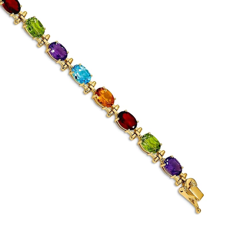 Curata 14k Yellow or White Gold 7" 7x5mm Oval Genuine Gemstones Classic Bracelet - Multi-Stone - Yellow - Multi-Stone