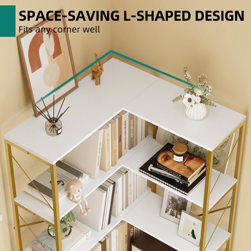 Moasis 65.9-Inch Corner Bookshelf 5-Tier Industrial Display Bookcase