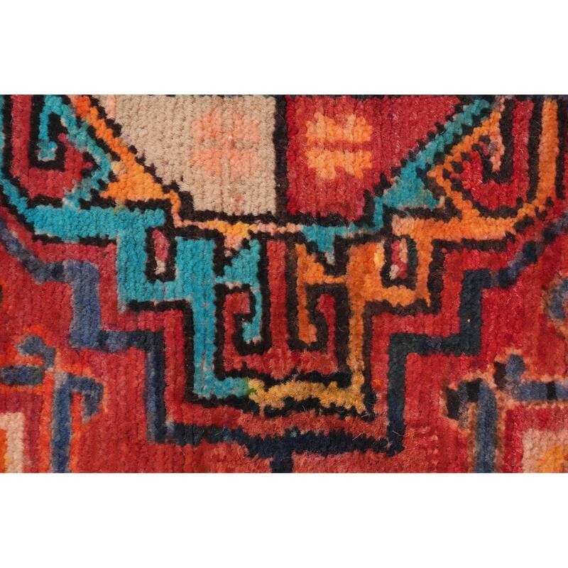 Hand Knotted Oriental 100% Wool Carpet Traditional Geometric Oranges & Rust Meshkin Runner Rug - 10' 10'' X 4' 3''