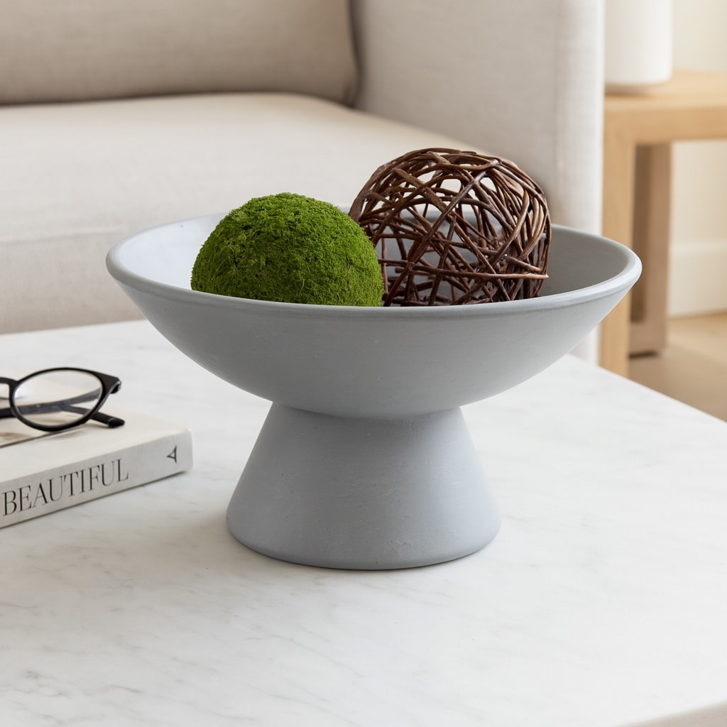 Sculptural Ceramic Pedestal Decorative Bowl - 12", Blue - 11.75"