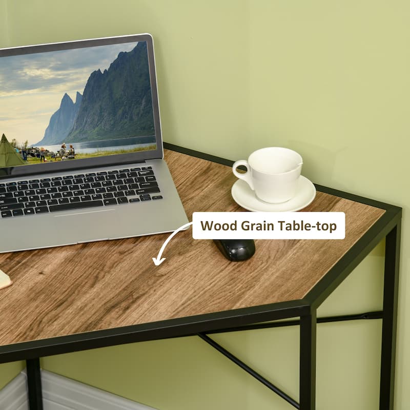 HOMCOM Corner Computer Desk with Steel Frame for Small Spaces, Writing Desk for Workstation