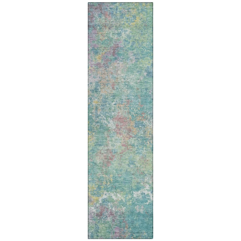 Machine Washable Indoor/Outdoor Abstract Watercolor Chantille Rug