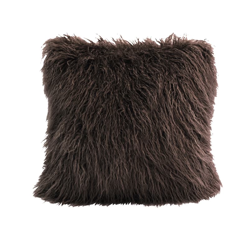 HiEnd Accents Mongolian Faux Fur Throw Pillow, 18"x18"