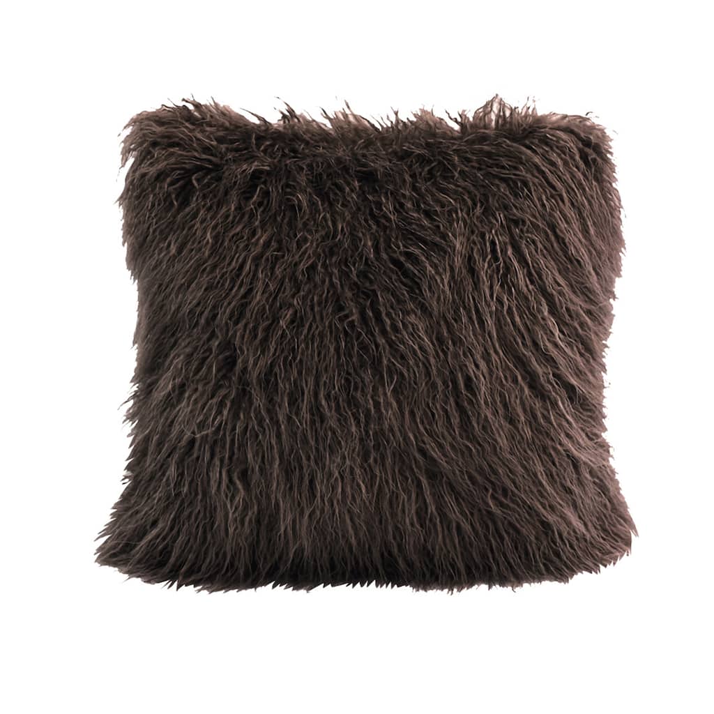 HiEnd Accents Mongolian Faux Fur Throw Pillow, 18"x18"