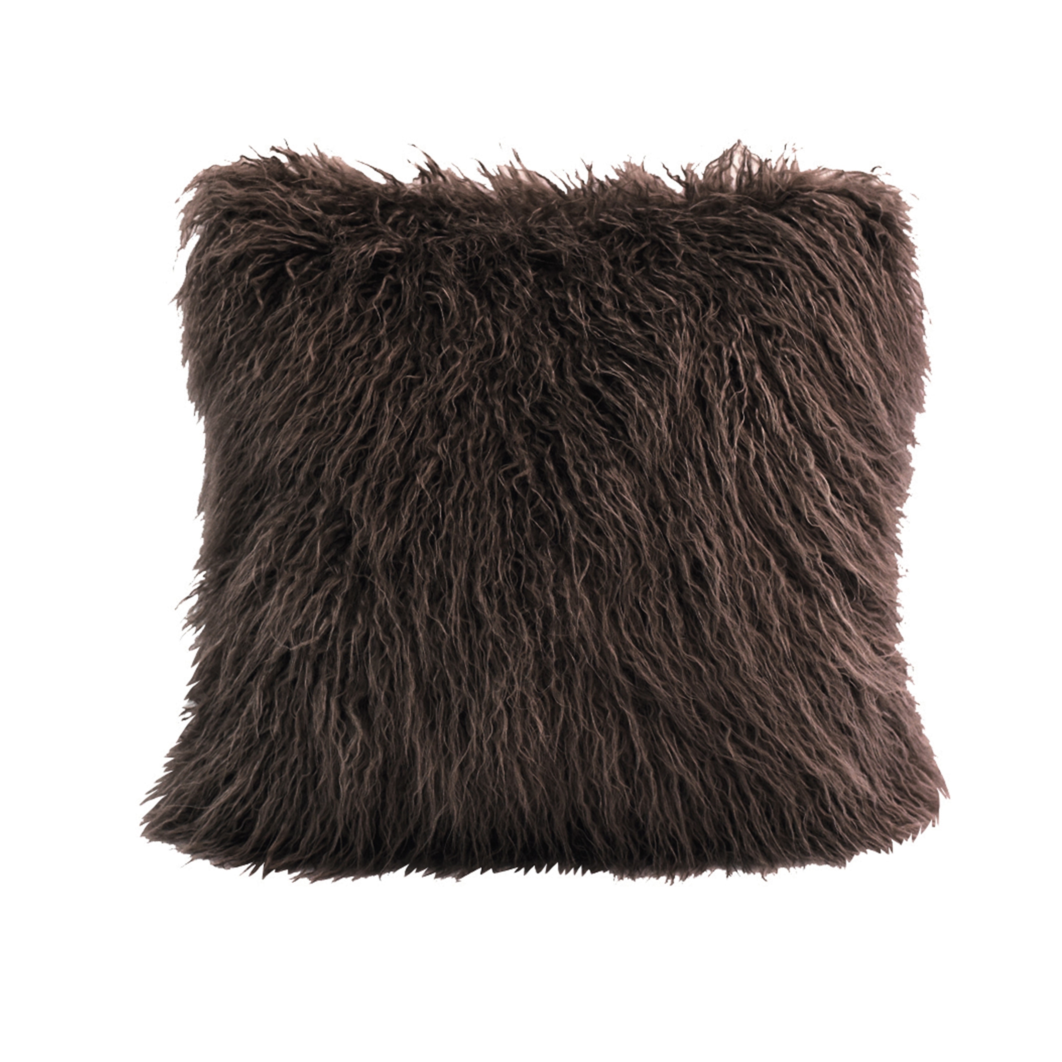 HiEnd Accents Mongolian Faux Fur Throw Pillow, 18"x18"