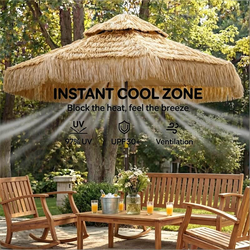 8.5 ft patio umbrella Sofucor 8.5 FT Straw Tassel Design Garden Umbrella,Hawaiian Style Outdoor  Umbrella,Patio Umbrella with Solar Powered LED Light - Overstock