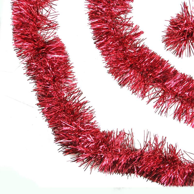 50' Traditional Shiny 6 Ply Christmas Foil Tinsel Garland - Unlit - Red