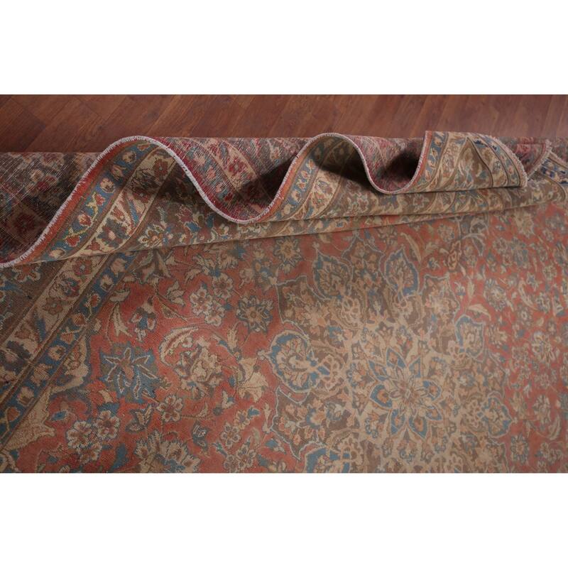 Traditional Pink Mashad Persian Vintage Rug Hand-Knotted Wool Carpet - 9'4"x 12'0"