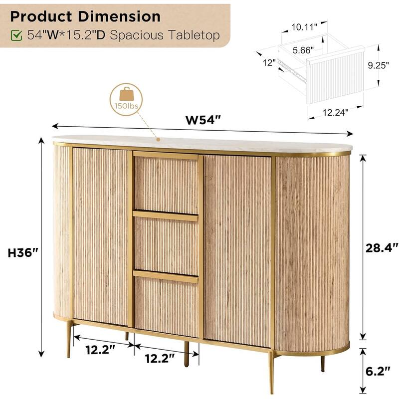 54" Modern Fluted Buffet Cabinet, Buffet Table, Coffee/Wine Bar