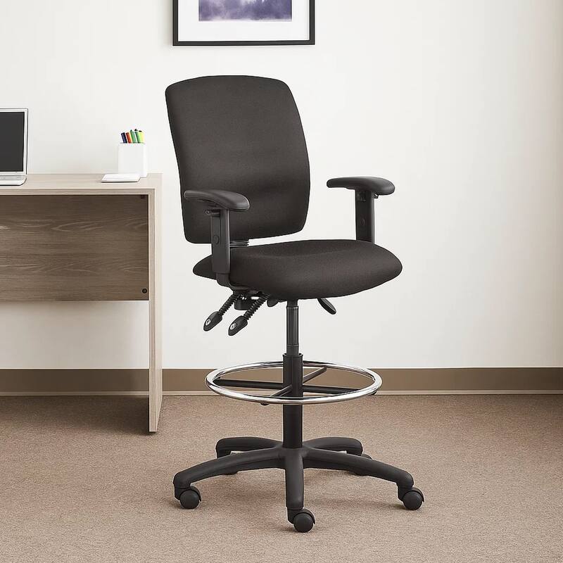 Jea Drafting Stool, Seat Tilt Lock, Adjustable Arms, Black Crepe