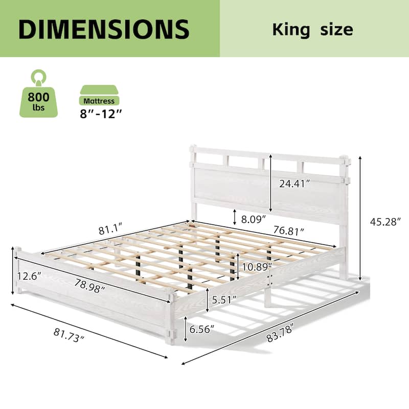 Christopher Knight Home - Farmhouse Platform Bed Frame with 2-Tier Headboard & Solid Wood Slat Support, No Box Spring Required