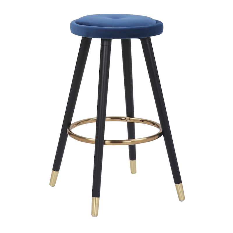 Cavalier Counter Stool Black Wood Green Velvet Upholstery - Set of 2 - 15.25"Lx15.25"Wx26"H