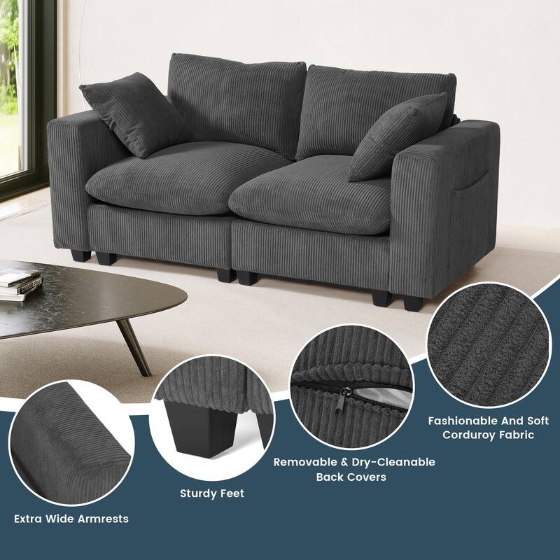 Hamilton Corduroy Upholstered Modular Loveseat with USB Port