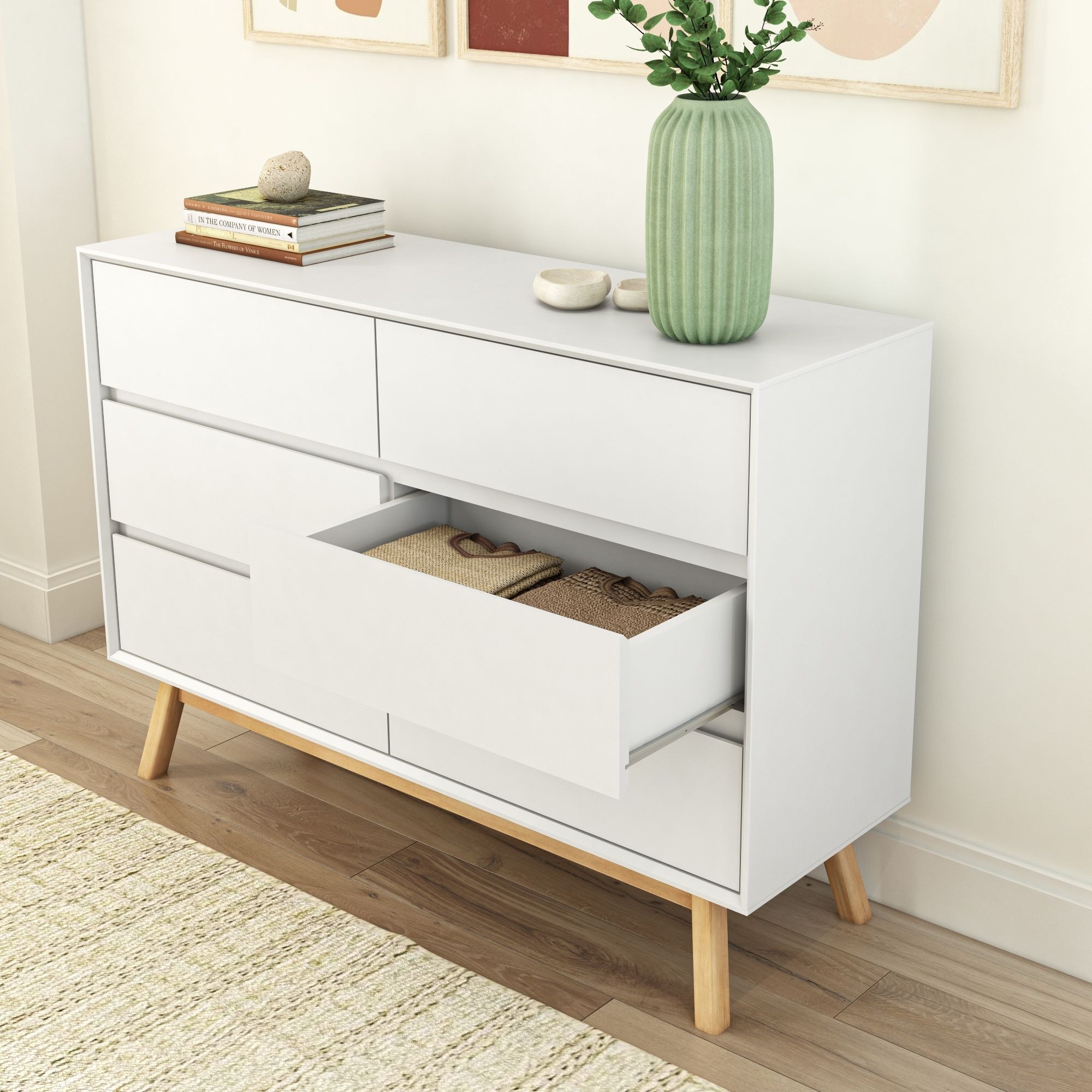 Mid-Century Modern 6-Drawer Solid Wood Dresser