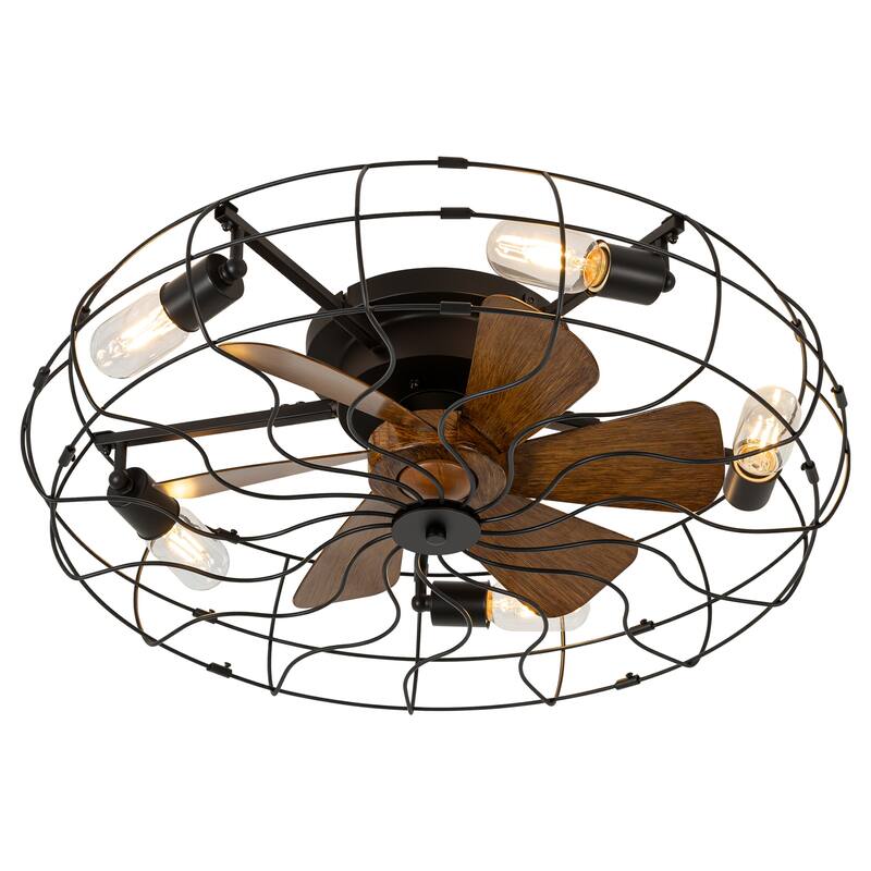 19"/23.6" Farmhouse Industrial Enclosed Caged Ceiling Fan with Light & Remote