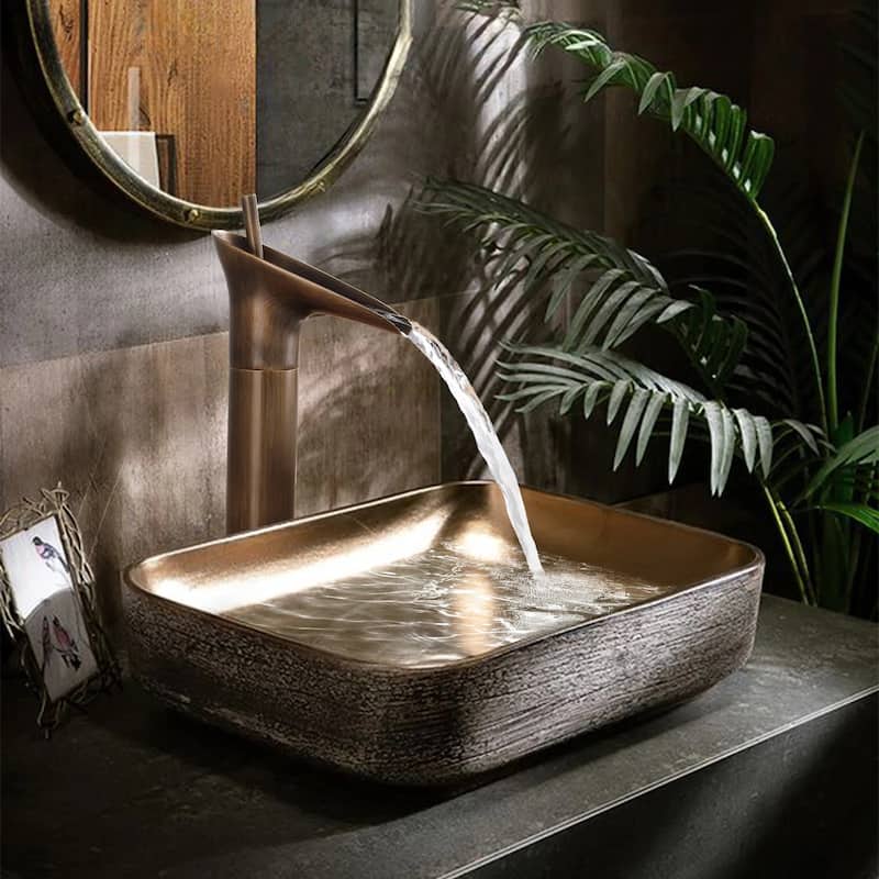 12.4"H Solid Brass Waterfall Single Handle Single Hole Bathroom Faucet