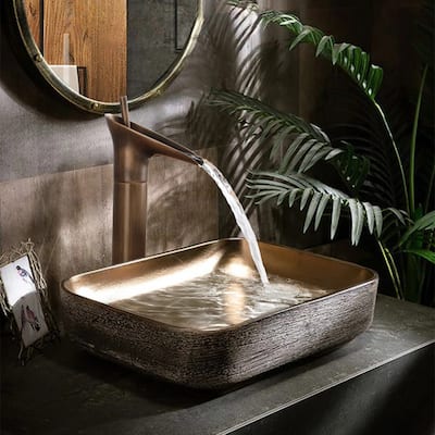 12.4"H Solid Brass Waterfall Single Handle Single Hole Bathroom Faucet