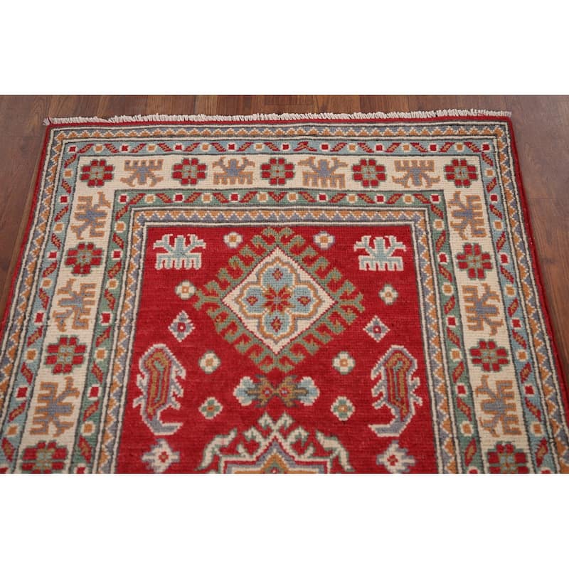 Red Kazak Rug Hand-Knotted Oriental Foyer Wool Carpet - 2'6" x 4'1"