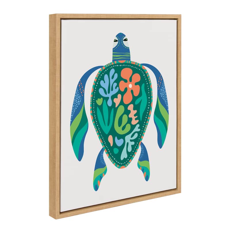 Kate and Laurel Sylvie MCM Sea Turtle Framed Canvas by Rachel Lee - 18x24 - Natural