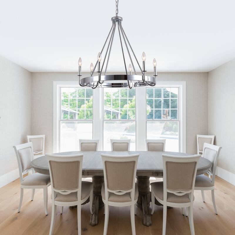 Bella Depot 28" 6-Light Silver Metal Chandelier Adjustable Pendant Light for Dining Room Bedroom