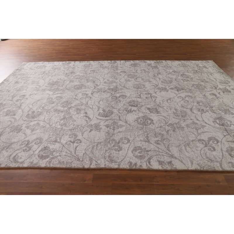 All-Over Floral Modern Oriental Area Rug Hand-Knotted Wool Carpet - 7'11"x 11'4"