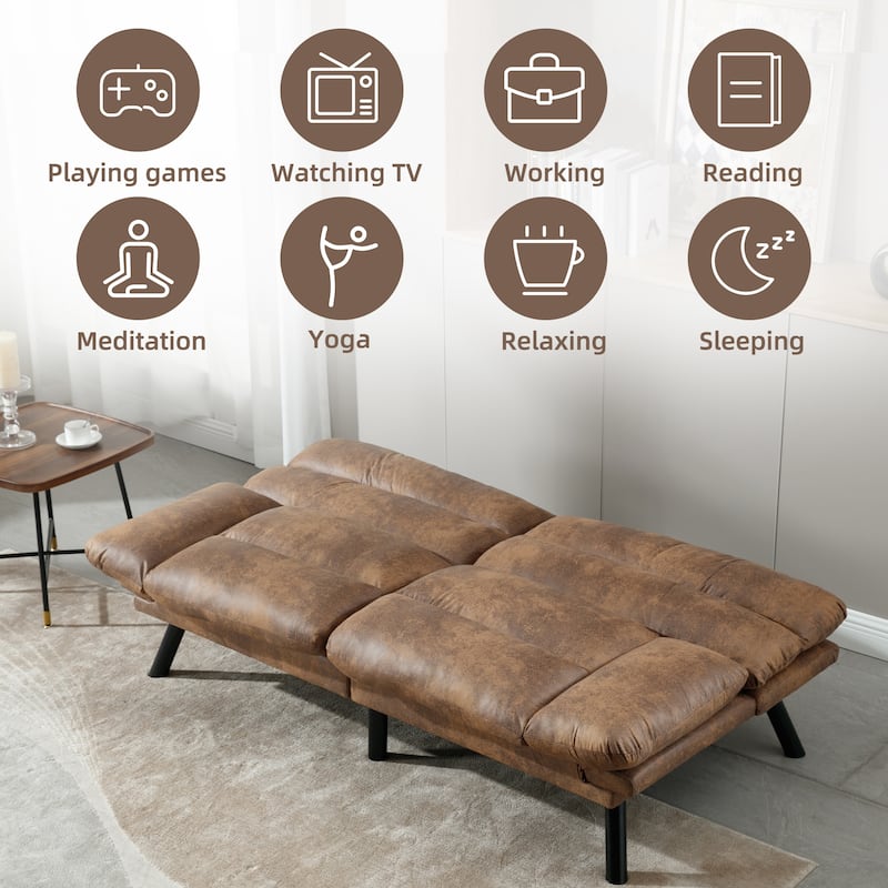 COOLMORE Linen/Microsuede/Teddy Loveseats Convertible Sleeper Sofa with metal feet