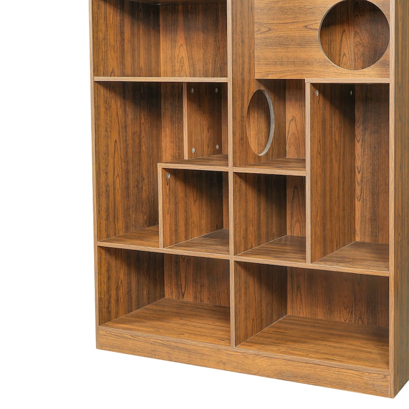 Roomfitters Modern 2 in 1 Wood Bookshelf Cat House, Cat Tree Display Storage Shelf with Litter Box Enclosure