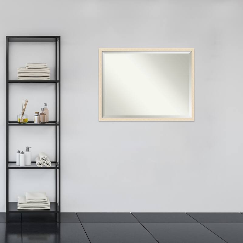 Woodgrain Stripe Beveled Wood Framed Bathroom Vanity Wall Mirror