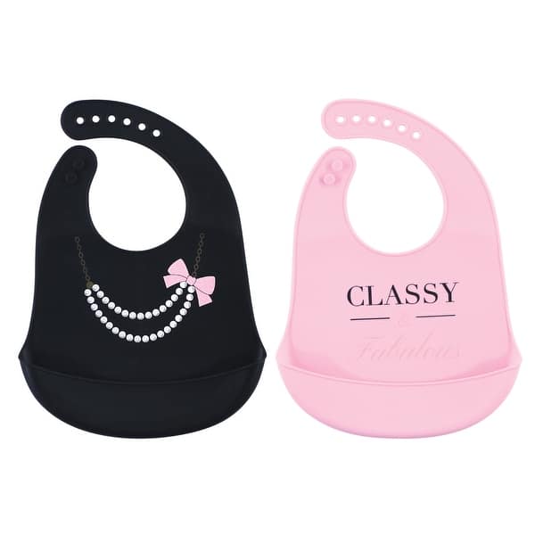 slide 1 of 1, Little Treasure Baby Girl Silicone Bibs 2pk, Classy, One Size - Classy - One Size One Size - Classy