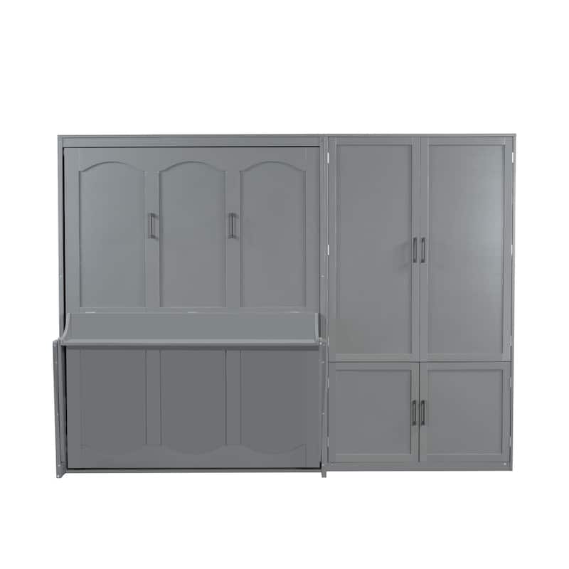 Queen Space-Saving Wall-Mounted Murphy Bed with Built-In Wardrobe and Hydraulic Lift, Side-Folding Design in Modern