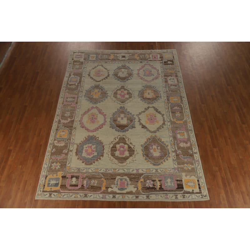 Hand Knotted Oriental 100% Wool Carpet Transitional All-Over Beige & Ivories Oushak Area Rug - 11' 11'' X 8' 8''