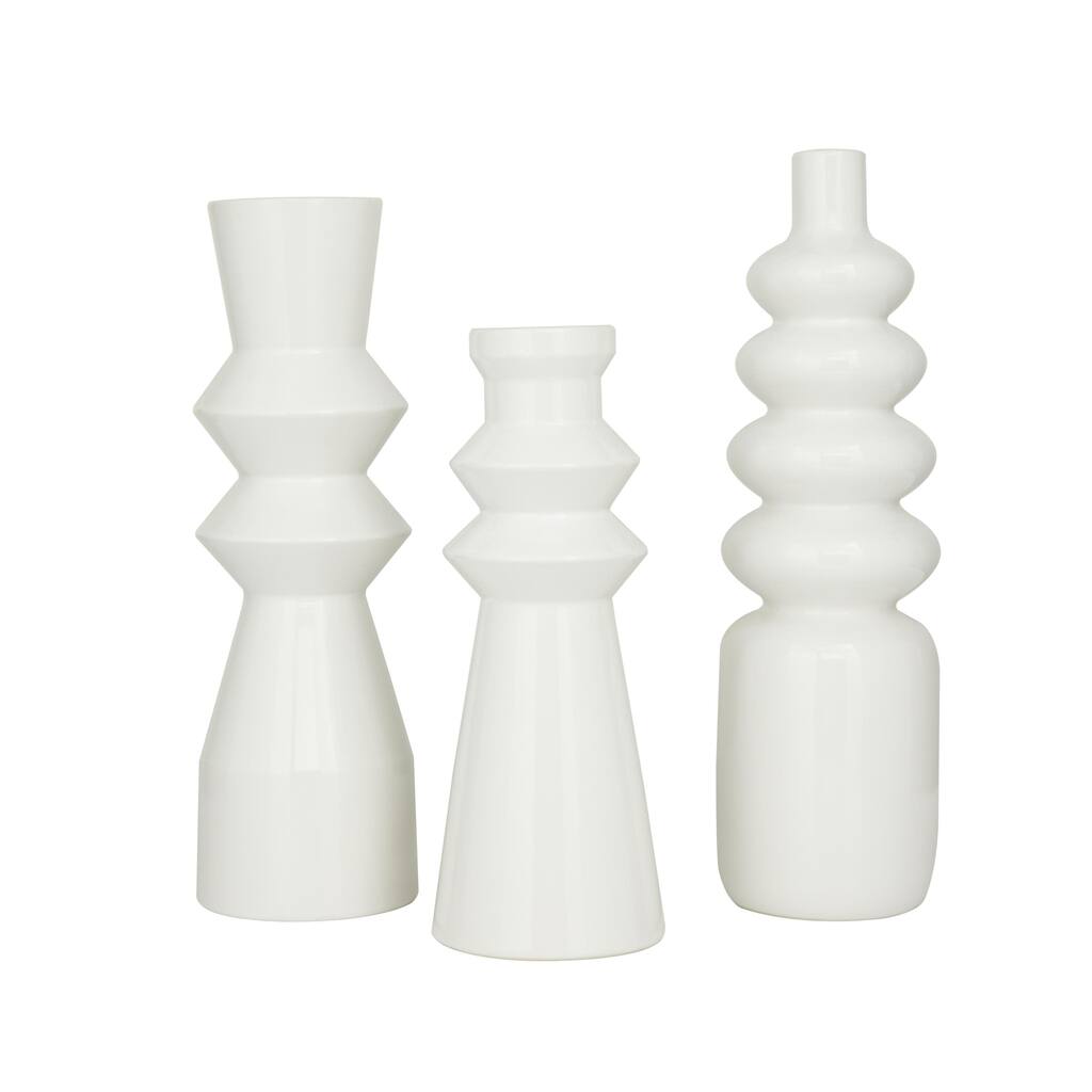 Ceramic Decorative Vase with Bubble Texture Designs - Set of 3 White - CosmoLiving by Cosmopolitan