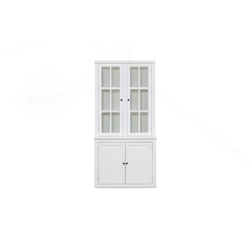 75.25in Tall Display Cabinet with Double Glass Doors - White